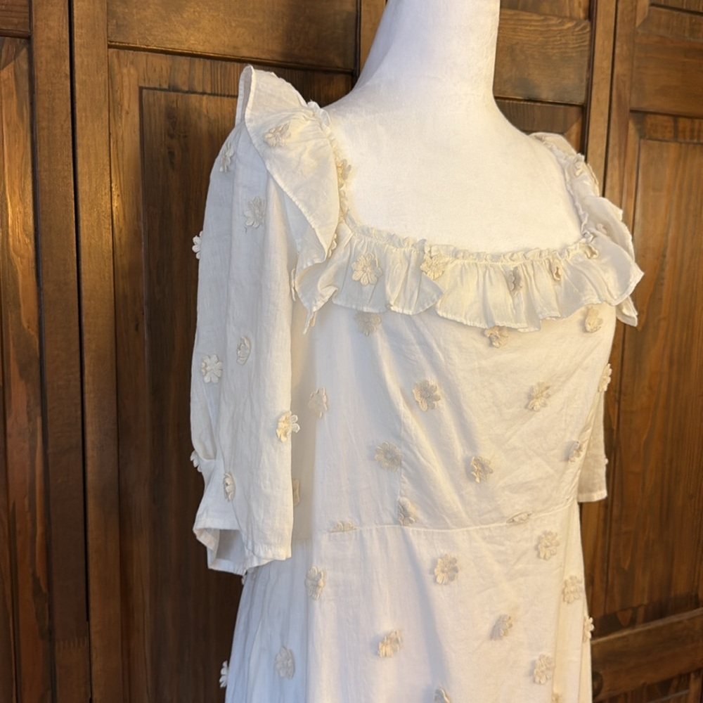 RIXO Camile Floral-Appliquéd Lace Embroidered Cotton-Gauze Dress Cream NWT US 10 - Picture 12 of 16